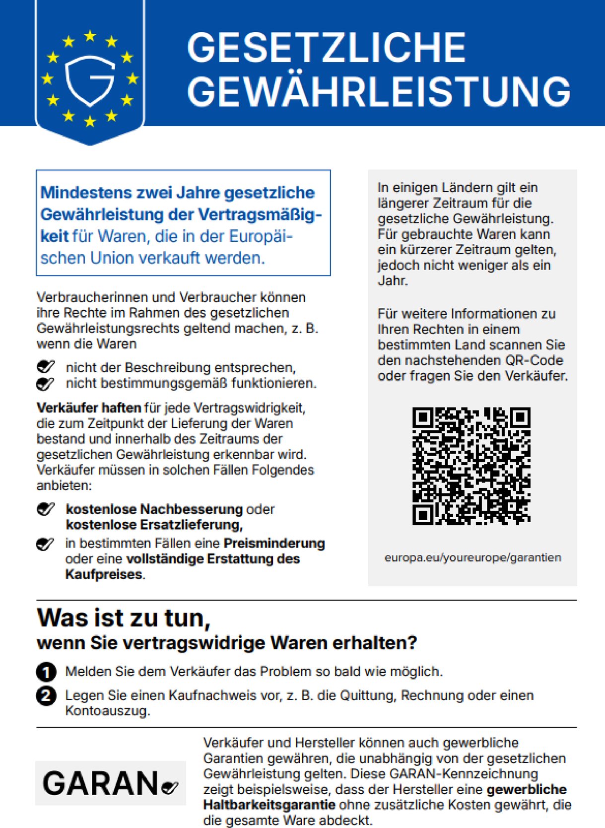 EU-harmonisierter Hinweis zur gesetzlichen Gewährleistung